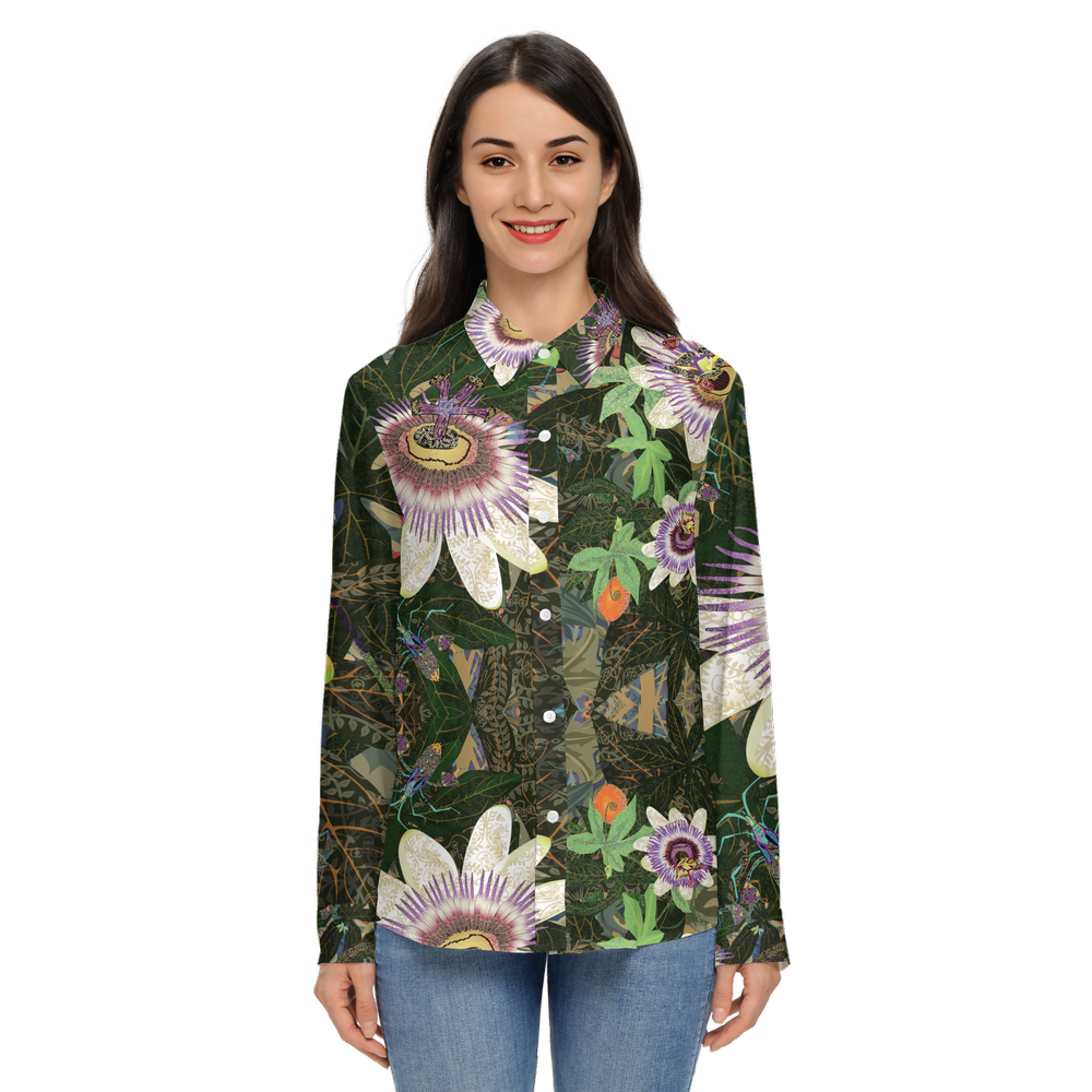 Shoosty Bugs Passion Flower Women's Classic Long Sleeve Silky Shirt