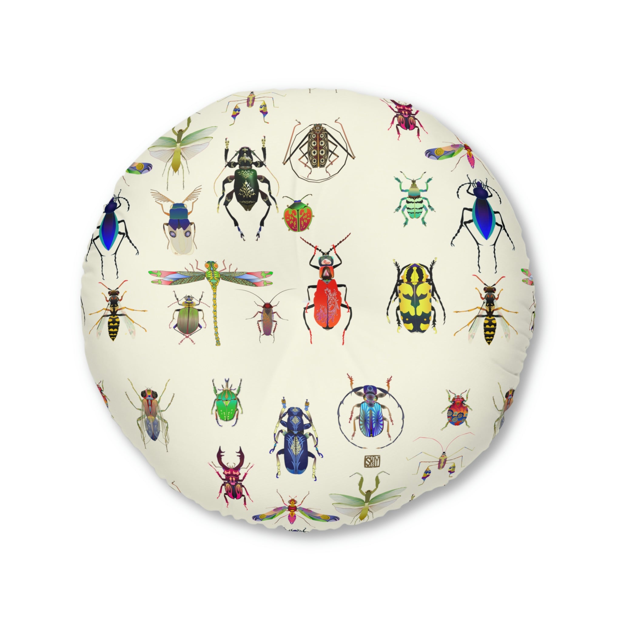 Shoosty Bugs  combo 1 Cream Tufted Floor Pillow, Round