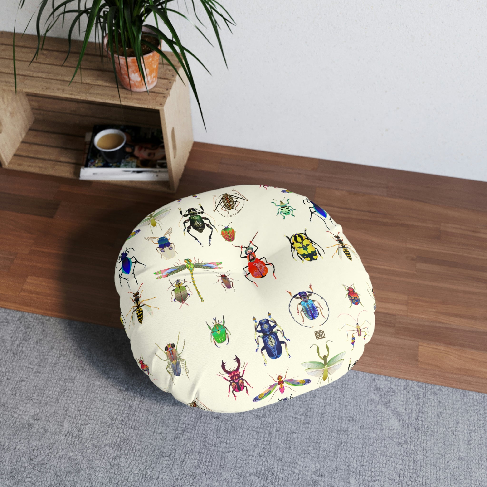 Shoosty Bugs  combo 1 Cream Tufted Floor Pillow, Round