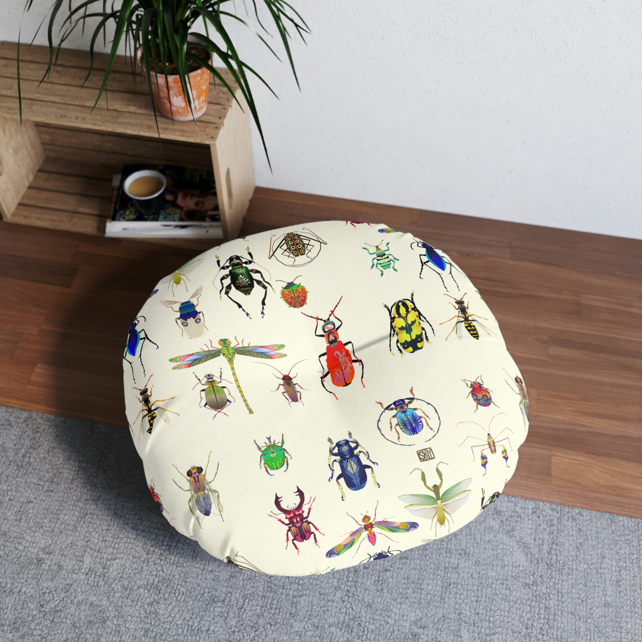 Shoosty Bugs  combo 1 Cream Tufted Floor Pillow, Round