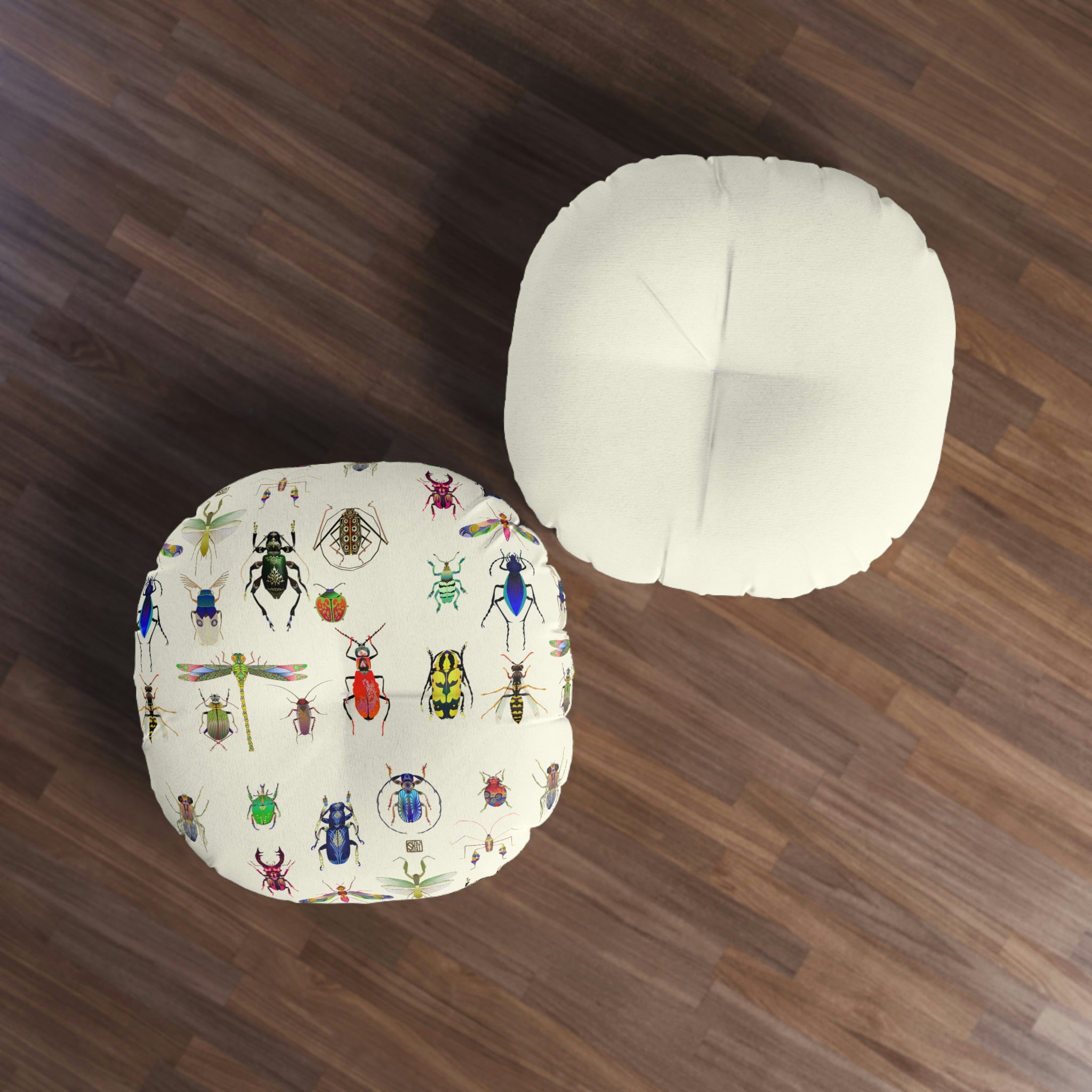 Shoosty Bugs  combo 1 Cream Tufted Floor Pillow, Round